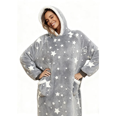 Oversized Wearable Hooded Blanket With Print Glow In The Dark Long Size-59in  Sherpa Warm Sweatshirt For Women
