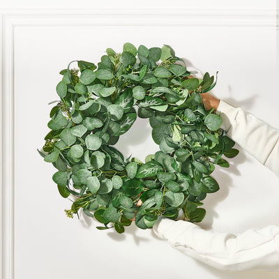 Artificial Decorative Wreath 26 In Green Eucalyptus Leaves Year Round Wreath