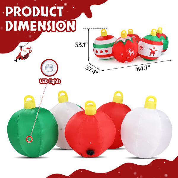 6.9ft, Five Christmas Balls, Five LED Lights, Bundle Pocket, Christmas Inflatable Decoration
