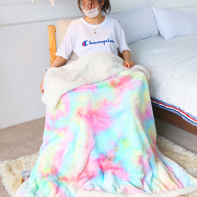 1 Piece Shaggy Blanket Plush Faux Fur Blanket For Bed Sofa Ultra Soft Luxury Sherpa Blanket Rainbow Colorful  Blanke