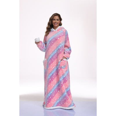 Oversized Wearable Hooded Blanket With Print Glow In The Dark Long Size-59in Sherpa Warm Sweatshirt For Women