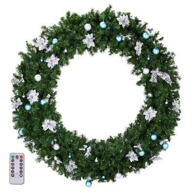 60in Pre-lit Christmas Wreath, Lighted Artificial Xmas Wreath With 220 Cold & Warm White Lights And 600 PVC Tips And DIY Ornaments, For Front Door Gate Wall Xmas Party Decorations, Light Green
