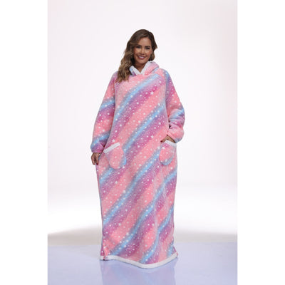 Oversized Wearable Hooded Blanket With Print Glow In The Dark Long Size-59in Sherpa Warm Sweatshirt For Women