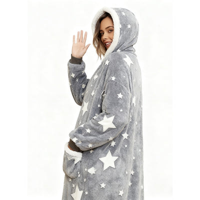 Oversized Wearable Hooded Blanket With Print Glow In The Dark Long Size-59in  Sherpa Warm Sweatshirt For Women