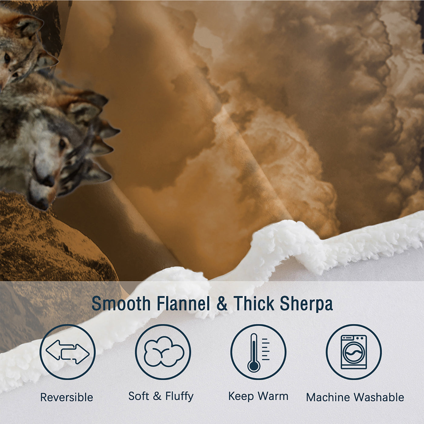 Indian Wolf Sherpa Fleece Blanket Native American Wolf Cozy Warm Fluffy Plush Blanket For Bed Couch Chair Living Room Decor 50x60 Inch 60x80 Inch