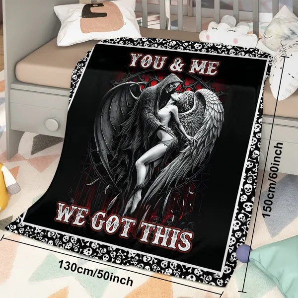 Beauty And Ghost Human Skeleton Printed Halloween Soft Cozy Lightweight Durable Plush Flannel Throw Blanket For Bedroom Living Rooms Sofa Couch 50Inchx60Inch