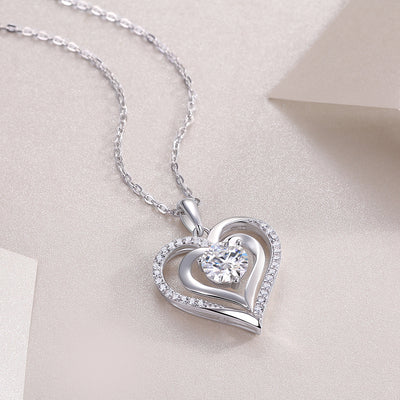 Heart To Heart Luxury Fashion Diamond Pendant Necklace Set With Mosan Diamond Silver Ornaments