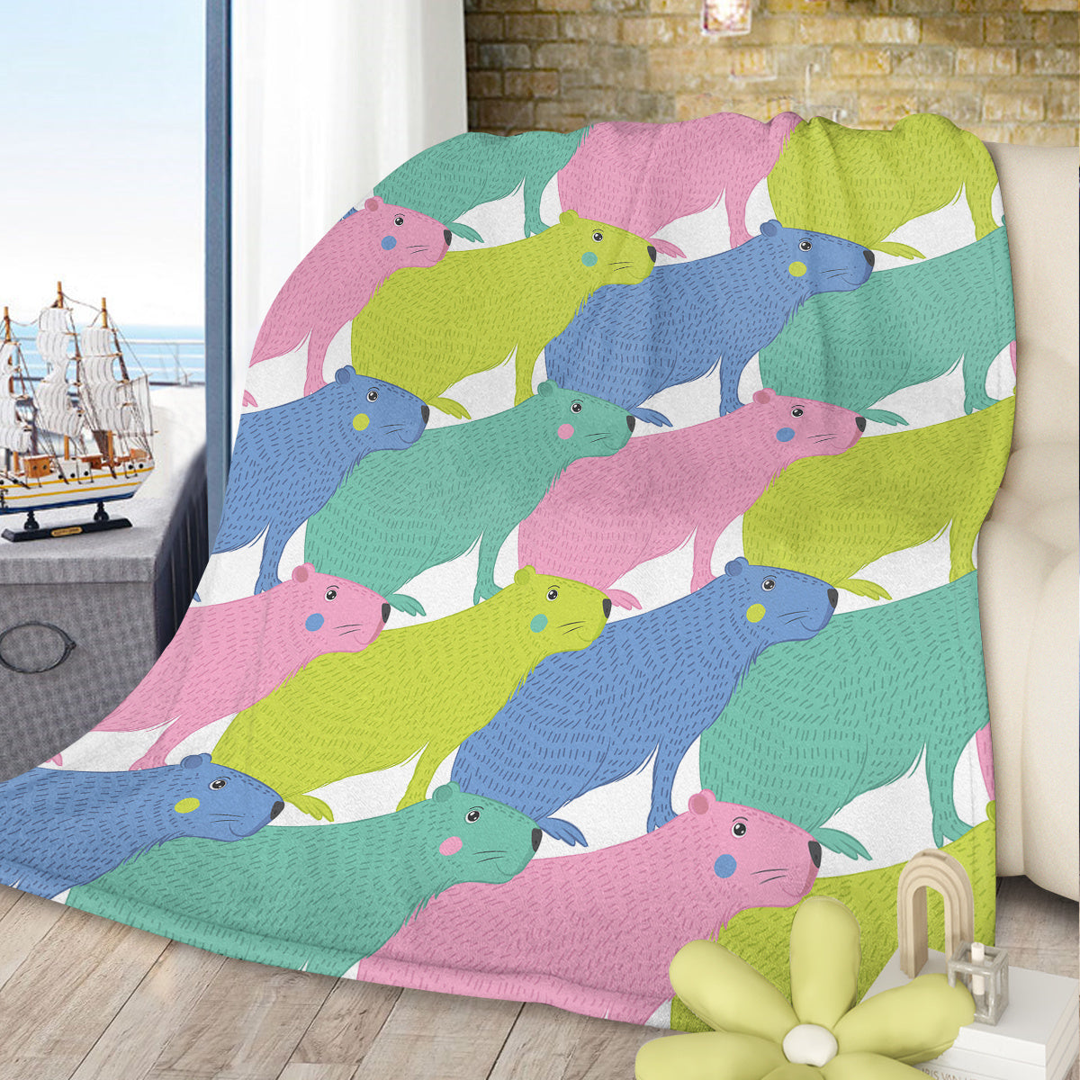 Colorful Capybara Flannel Blankets Capybara Rodent Animal Blankets For Bed Sofa Couch Super Soft Lightweight Animal Blanket 75x100cm 130x150cm