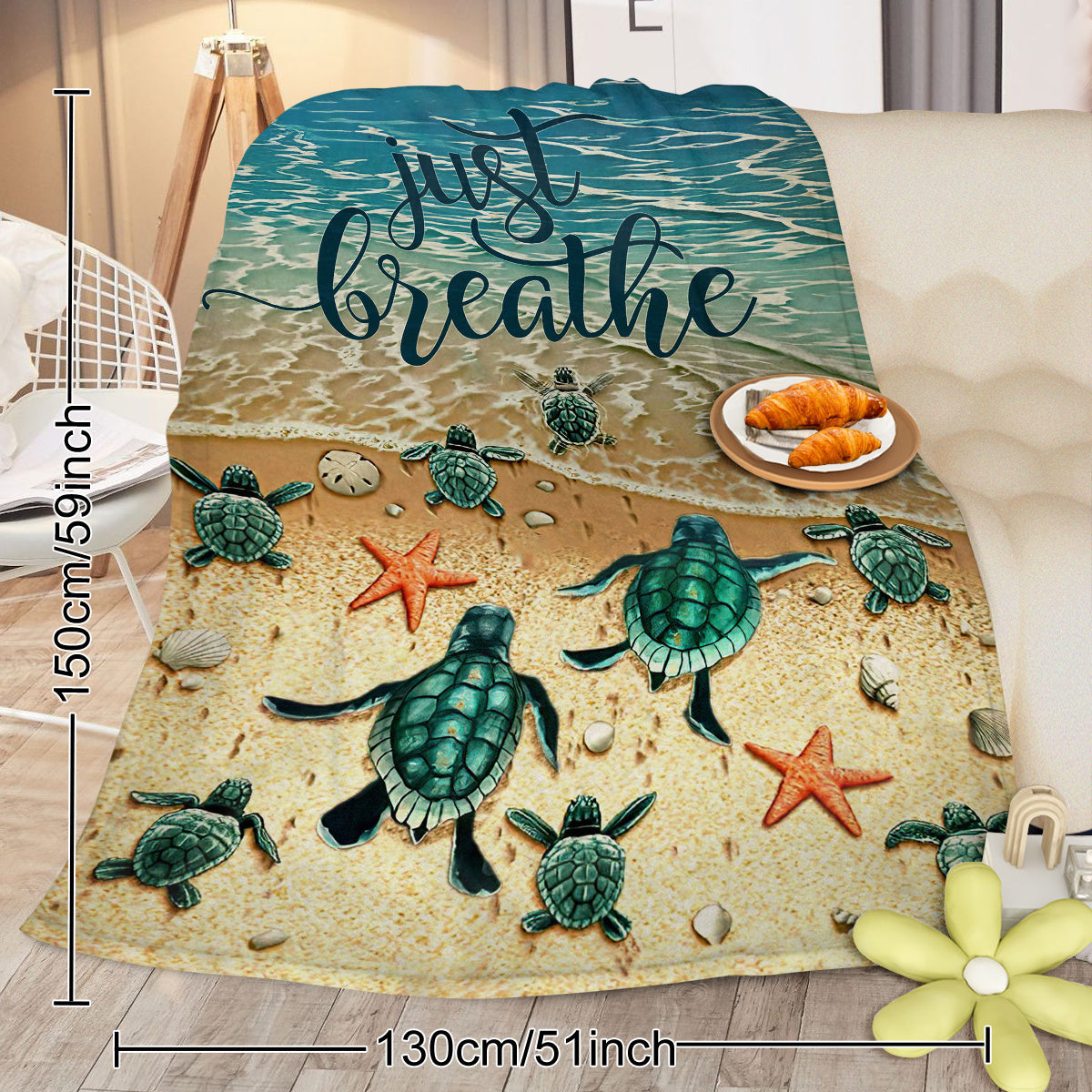 Tropical Baby Sea Turtle Flannel Fleece Blanket 3D Ocean Waves Flannel Soft Plush Throw Blanket Cozy Blankets For Bed Chair Car Sofa Couch Bedroom 75x100cm 130x150cm
