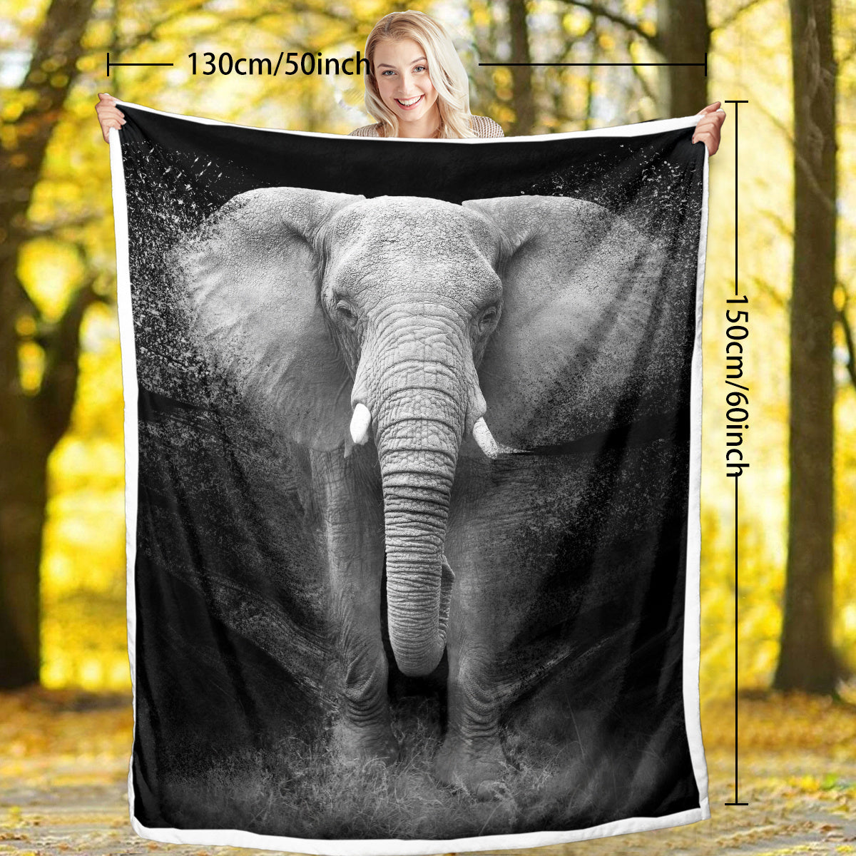 3D Elephant Printed Sherpa Fleece Blanket For Couch Sofa Bed Soft Cozy Fuzzy Black Galaxy Elephant Gifts For Women Adults 130X150cm 150X200cm