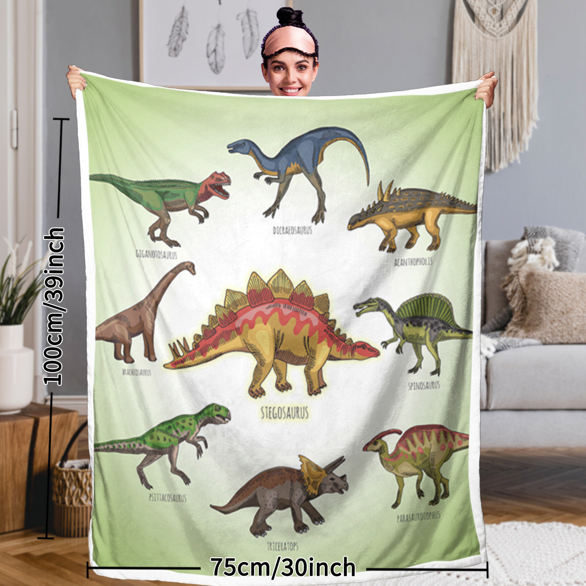Dinosaur Family Sherpa Fleece Throw Blanket For Boys Girls Adults 50x60 , 60x80 Fuzzy Soft Warm Blanket For All Seasons