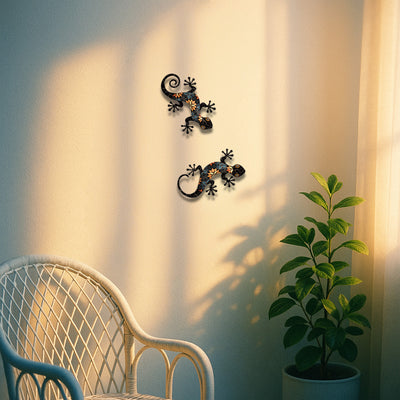 2-Pack Metal Gecko Wall Ornaments - Weather-Resistant For Garden, Patio, Fences
