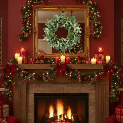 Christmas Cedar Wreath Full Luxe Greenery Holiday Door Festive Pinecone & Berry Accent FBA Shipment