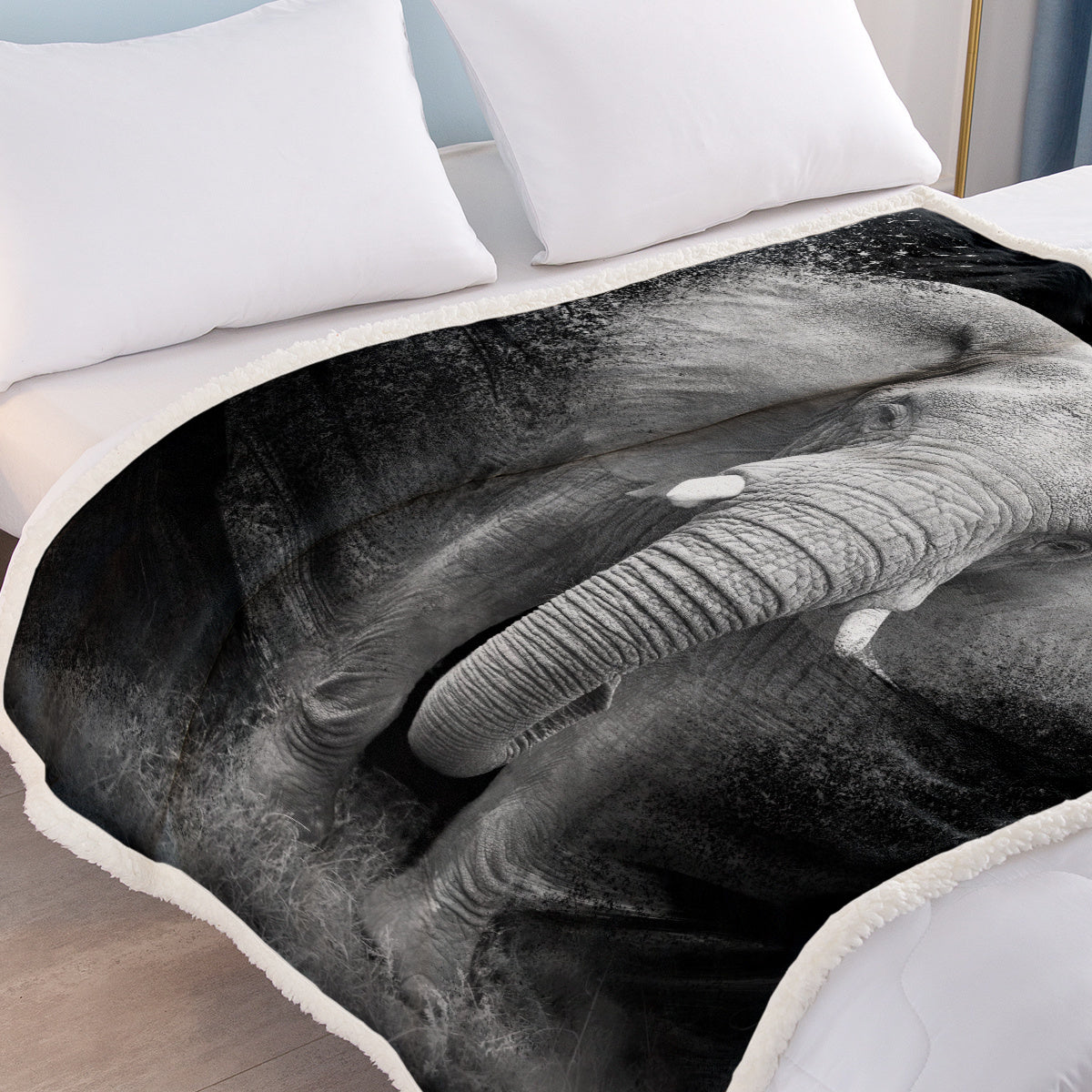 3D Elephant Printed Sherpa Fleece Blanket For Couch Sofa Bed Soft Cozy Fuzzy Black Galaxy Elephant Gifts For Women Adults 130X150cm 150X200cm