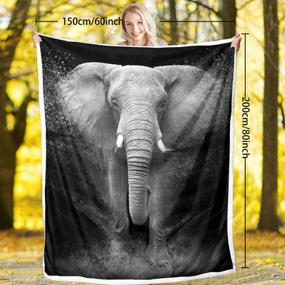 3D Elephant Printed Sherpa Fleece Blanket For Couch Sofa Bed Soft Cozy Fuzzy Black Galaxy Elephant Gifts For Women Adults 130X150cm 150X200cm
