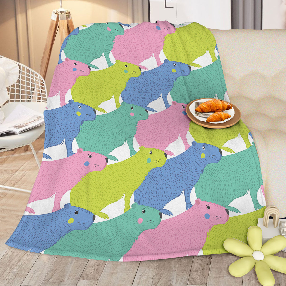 Colorful Capybara Flannel Blankets Capybara Rodent Animal Blankets For Bed Sofa Couch Super Soft Lightweight Animal Blanket 75x100cm 130x150cm
