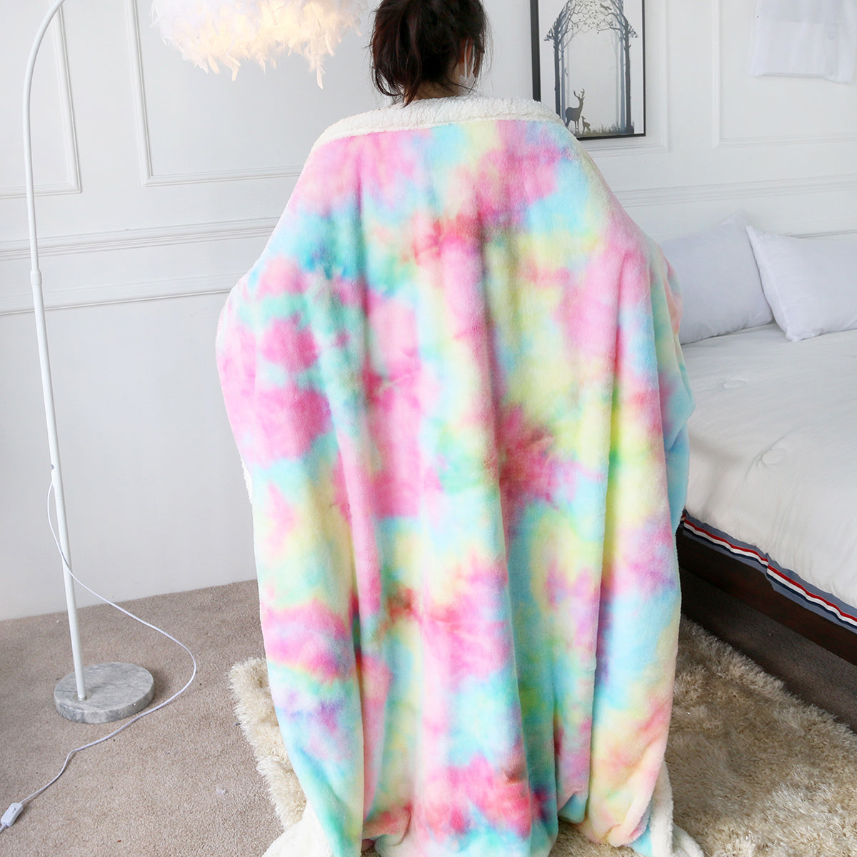 1 Piece Shaggy Blanket Plush Faux Fur Blanket For Bed Sofa Ultra Soft Luxury Sherpa Blanket Rainbow Colorful  Blanke