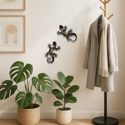 2-Pack Metal Gecko Wall Ornaments - Weather-Resistant For Garden, Patio, Fences