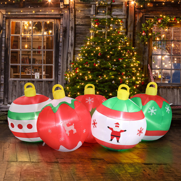6.9ft, Five Christmas Balls, Five LED Lights, Bundle Pocket, Christmas Inflatable Decoration