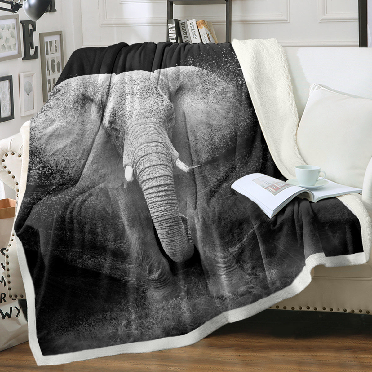 3D Elephant Printed Sherpa Fleece Blanket For Couch Sofa Bed Soft Cozy Fuzzy Black Galaxy Elephant Gifts For Women Adults 130X150cm 150X200cm