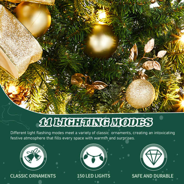 60in Pre-lit Christmas Wreath, Lighted Artificial Xmas Wreath With 220 Cold & Warm White Lights And 600 PVC Tips And DIY Ornaments, For Front Door Gate Wall Xmas Party Decorations, Light Green