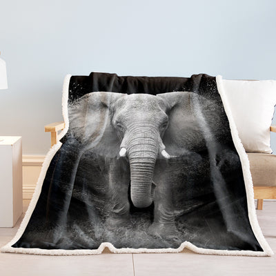 3D Elephant Printed Sherpa Fleece Blanket For Couch Sofa Bed Soft Cozy Fuzzy Black Galaxy Elephant Gifts For Women Adults 130X150cm 150X200cm