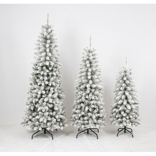 3 Pcs Flocked Artificial Christmas Tree Set With Lights, 4ft 5ft 6ft Christmas Snow Tree Set, Christmas Decor