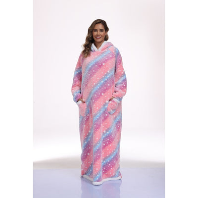 Oversized Wearable Hooded Blanket With Print Glow In The Dark Long Size-59in Sherpa Warm Sweatshirt For Women