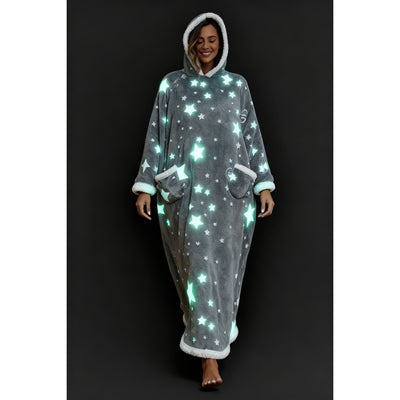 Oversized Wearable Hooded Blanket With Print Glow In The Dark Long Size-59in  Sherpa Warm Sweatshirt For Women