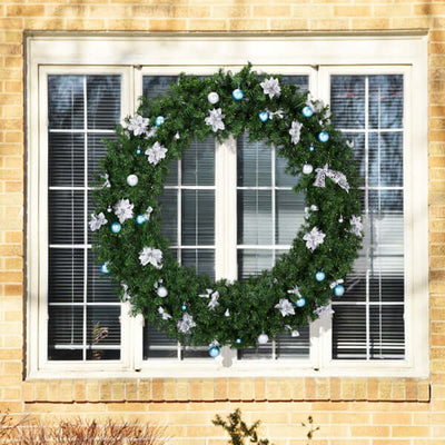 60in Pre-lit Christmas Wreath, Lighted Artificial Xmas Wreath With 220 Cold & Warm White Lights And 600 PVC Tips And DIY Ornaments, For Front Door Gate Wall Xmas Party Decorations, Light Green