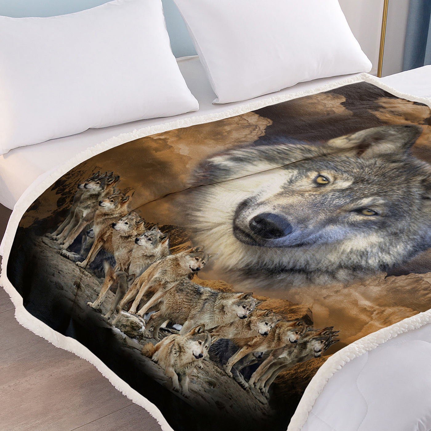 Indian Wolf Sherpa Fleece Blanket Native American Wolf Cozy Warm Fluffy Plush Blanket For Bed Couch Chair Living Room Decor 50x60 Inch 60x80 Inch