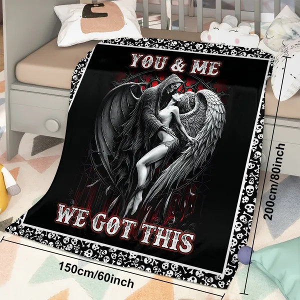 Beauty And Ghost Human Skeleton Printed Halloween Soft Cozy Lightweight Durable Plush Flannel Throw Blanket For Bedroom Living Rooms Sofa Couch 50Inchx60Inch