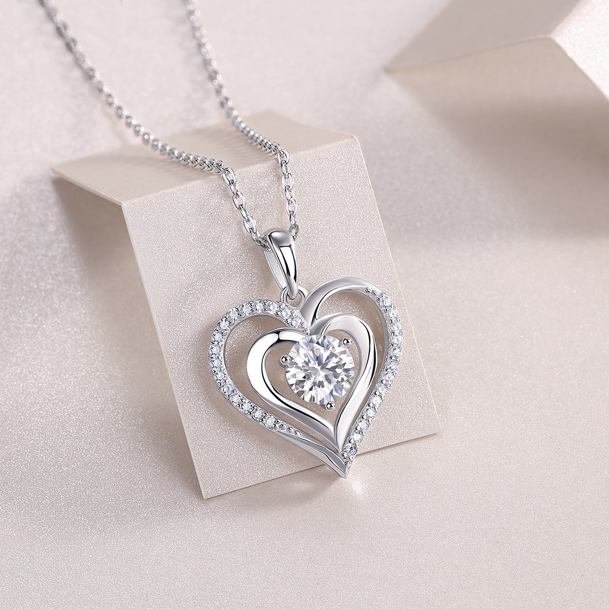 Heart To Heart Luxury Fashion Diamond Pendant Necklace Set With Mosan Diamond Silver Ornaments