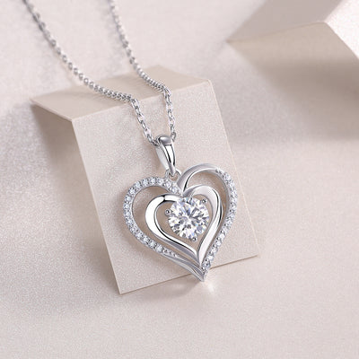 Heart To Heart Luxury Fashion Diamond Pendant Necklace Set With Mosan Diamond Silver Ornaments
